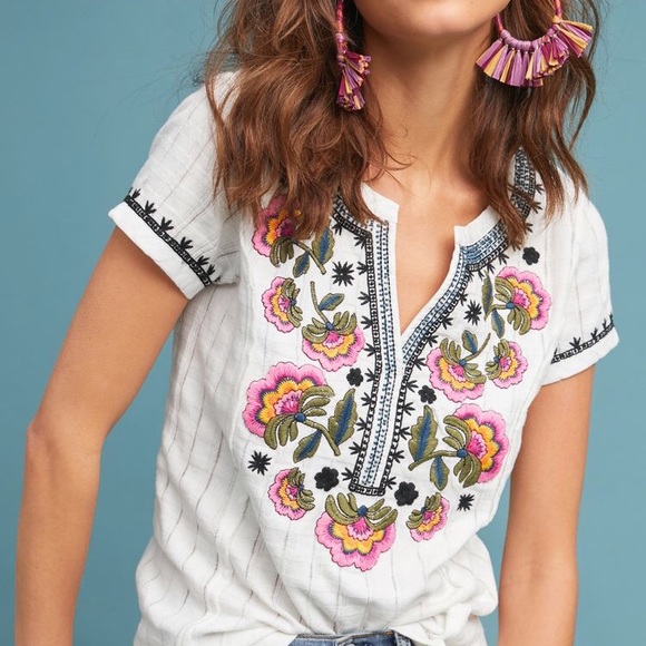XL Kin Details about / NWT $88 Anthropologie Tulsi Swing Tee Top Blouse Beaded Akemi XS